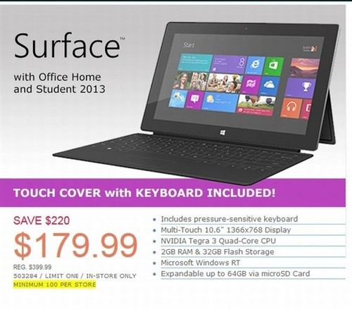 黑色星期五微软Surface RT售价179.99美元