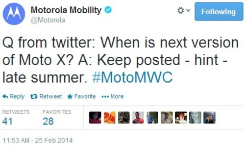 摩托罗拉官方Twitter截图