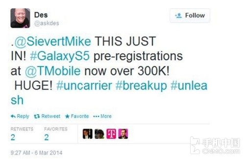 T-Mobile Galaxy S5预订人数已超30万