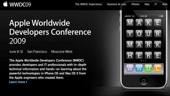 　　宣传图右侧的iPhone 3G图片已经奠定了本届主题，苹果推出iPhone 3GS，以及Mac OS X操作系统“Snow Leopard”与新款MacBook Pro。
