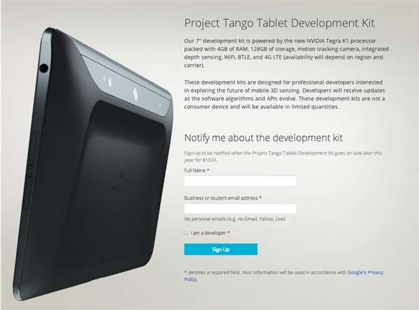 Tegra K1助阵谷歌发布Project Tango平板