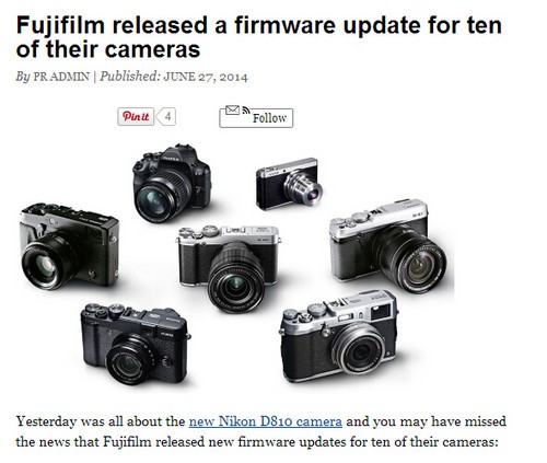 富士发布10款相机固件更新