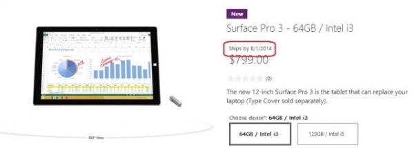i3/i7版Surface Pro 3将于8月1日发货（图片来自微软官网）