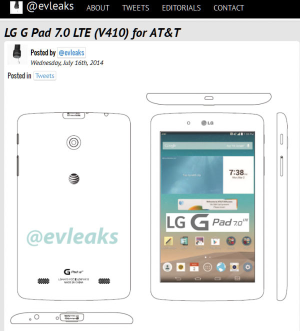 网曝LG G Pad 7.0 LTE版本（图片来自chBeta）