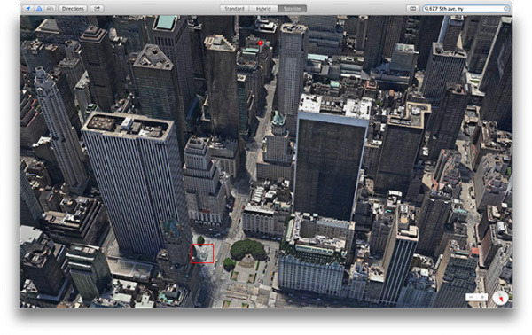 红色方框是Apple Store，大头针指的地方是微软选址地点（图片来自cnBeta）